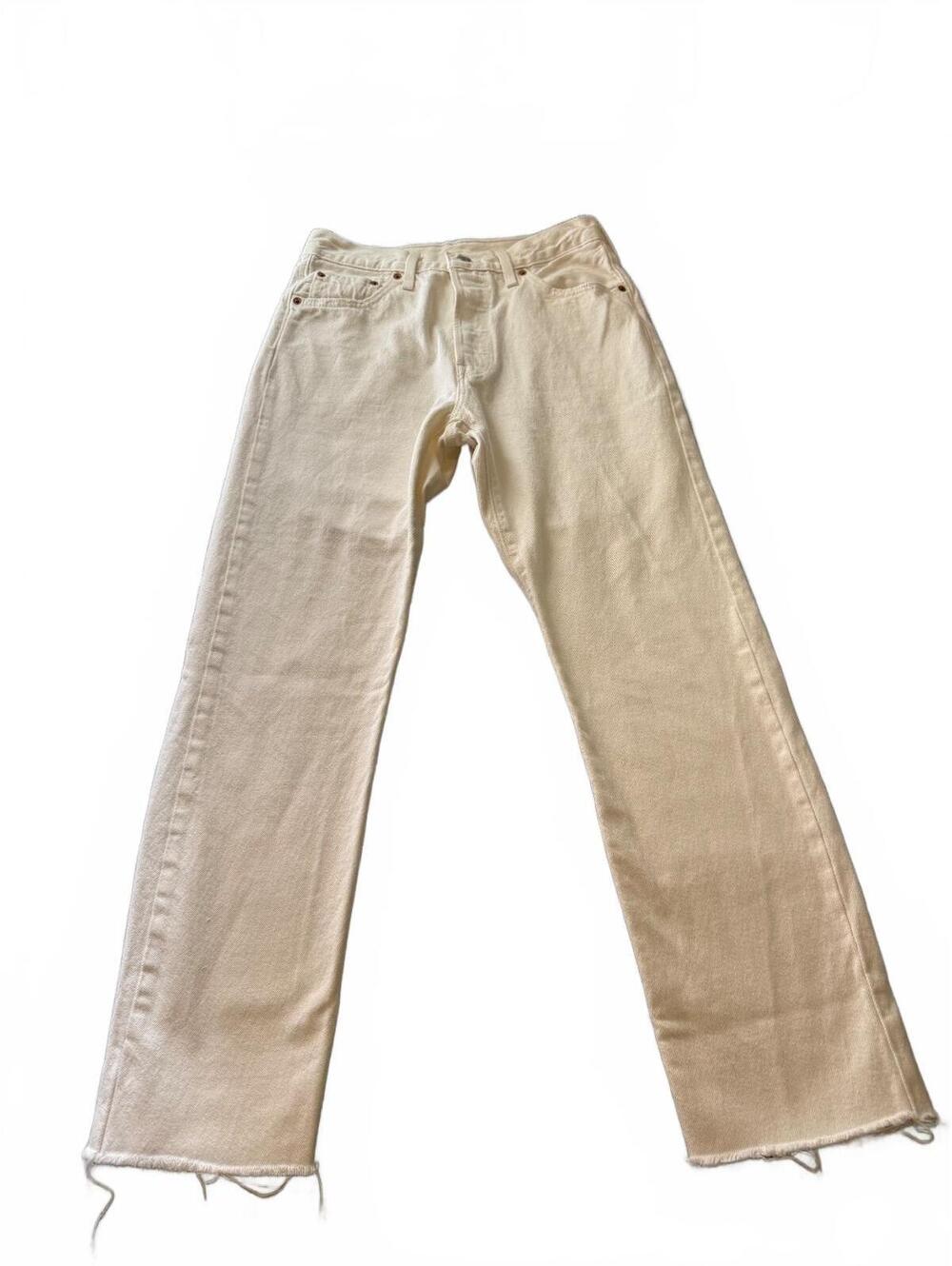 Levis 501 Original Fit Jeans Womens 28x32 Cream Off White Raw Hem Button Fly
